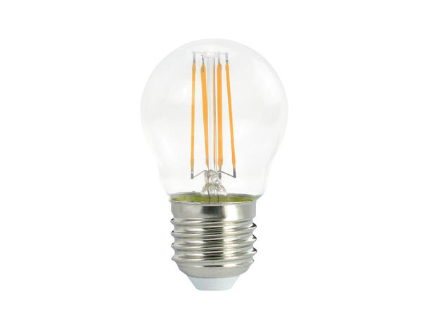 LED Krone FLM E27 827 4,5W 470lm DIM Klart glass - 4 rette filamenter