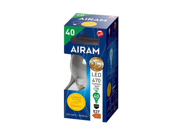 LED Krone FLM E27 827 4,5W 470lm DIM Klart glass - 4 rette filamenter 