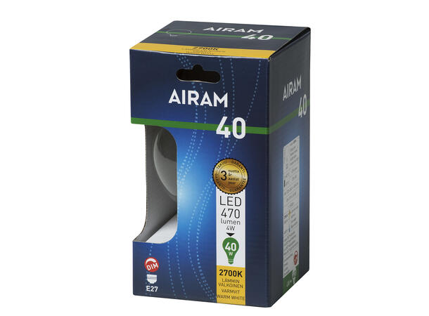 LED Globe 95 FLM E27 827 4W 470lm DIM Klart glass - 4 rette filamenter 